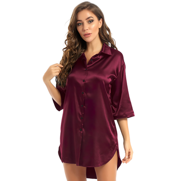 Women's Satin Sleepwear Nightshirt / Solid Color Ladies Nightdress Sleepshirt - EVE's SECRETS